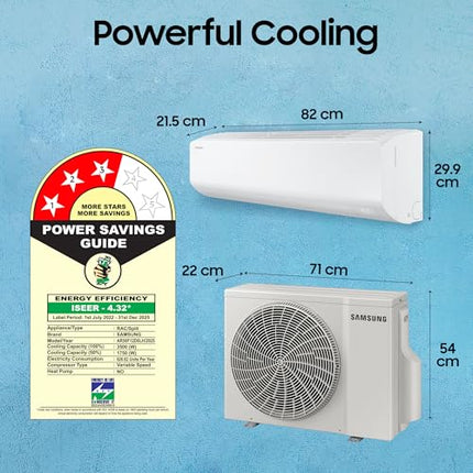 Samsung 1 Ton 3 Star Digital Inverter Split AC (Faster & Powerful Cooling even at 58 Degree C, 100% Copper, 5 year comprehensive warranty, 5 Step Convertible, AR50F12D0LHNNA, White)