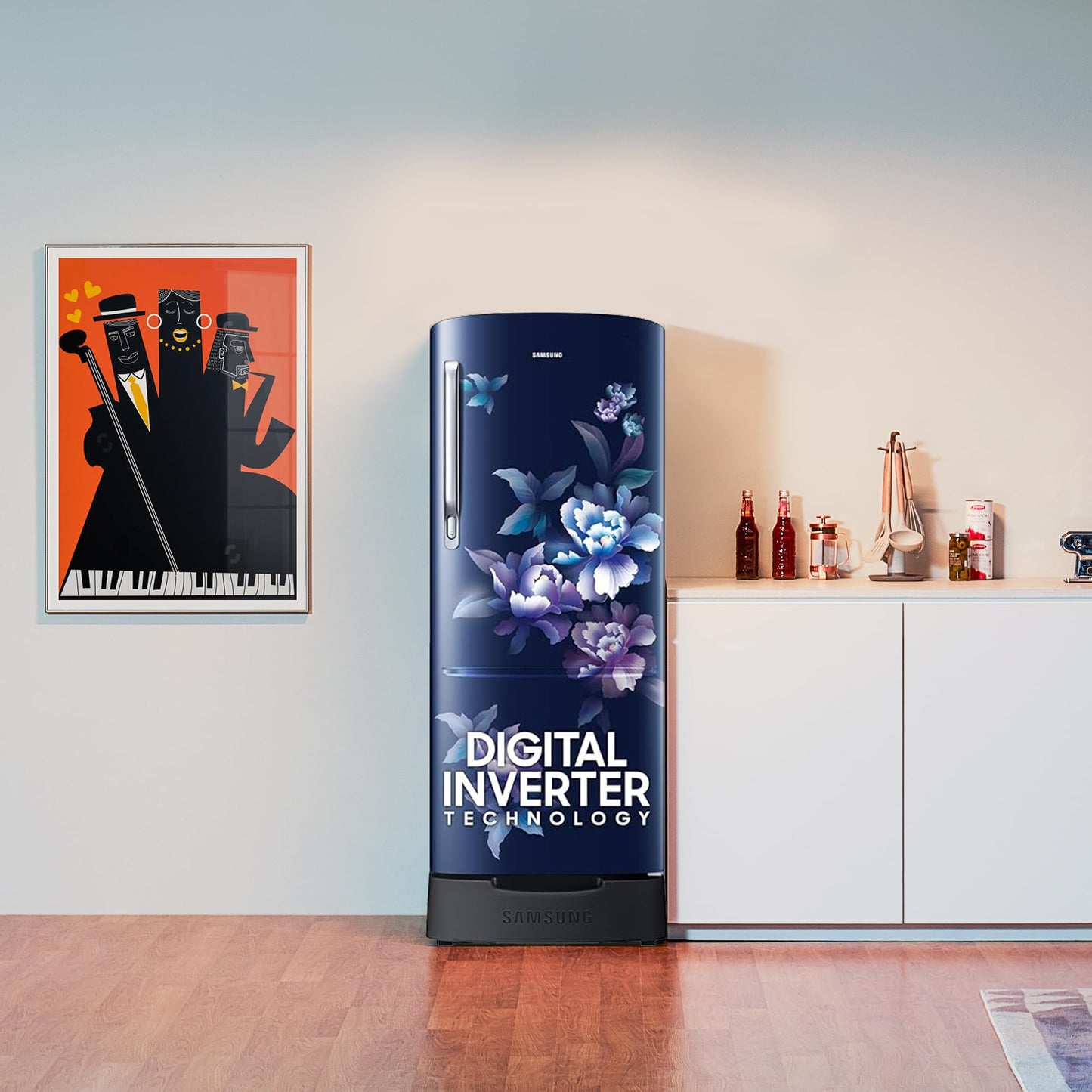 Samsung 183 L, 4 Star, Digital Inverter, Direct-Cool Single Door Refrigerator (RR20C1824HV/HL, Himalaya poppy Blue, Base Stand Drawer)