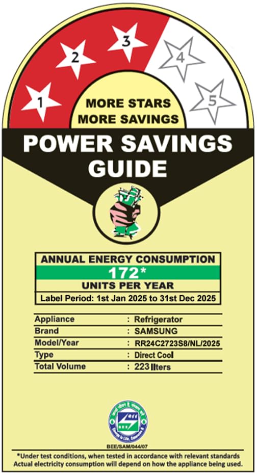 Samsung 223 L, 3 Star Inverter Direct-Cool Single Door Refrigerator (RR24C2723S8/NL, Silver, Elegant Inox)