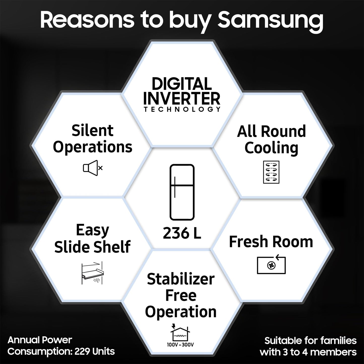 Samsung 236 L, 3 Star, Digital Inverter, Frost Free Double Door Refrigerator (RT28C3053S8/HL, Silver, Elegant Inox)