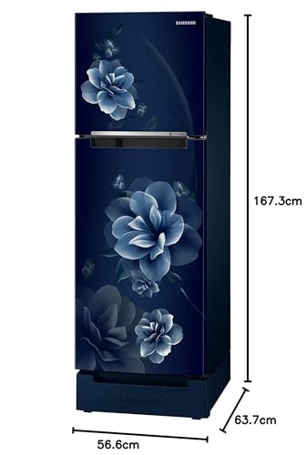 Samsung 236L 2 Star Inverter Frost-Free Double Door Refrigerator Appliance (RT28C3122CU/HL,Camellia Blue), Base Stand Drawer