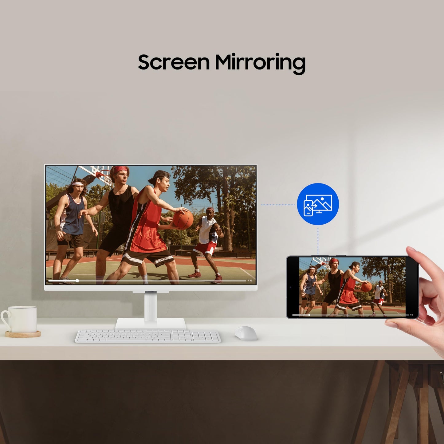 Samsung 32" (80cm) M5 Smart Monitor with Smart TV Experience|FHD 1920 x 1080|Screen Mirroring TV Plus|Speakers|Adaptive Sound|Wi-Fi|HDMI|Bluetooth|LS32FM501EWXXL|White