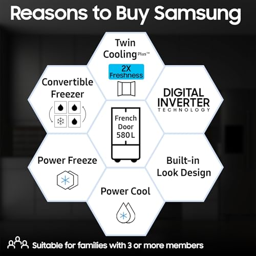 Samsung 550 L, Convertible, Digital Inverter, Frost Free French Door Refrigerator (RF57A5032S9/TL, Silver, Refined Inox)