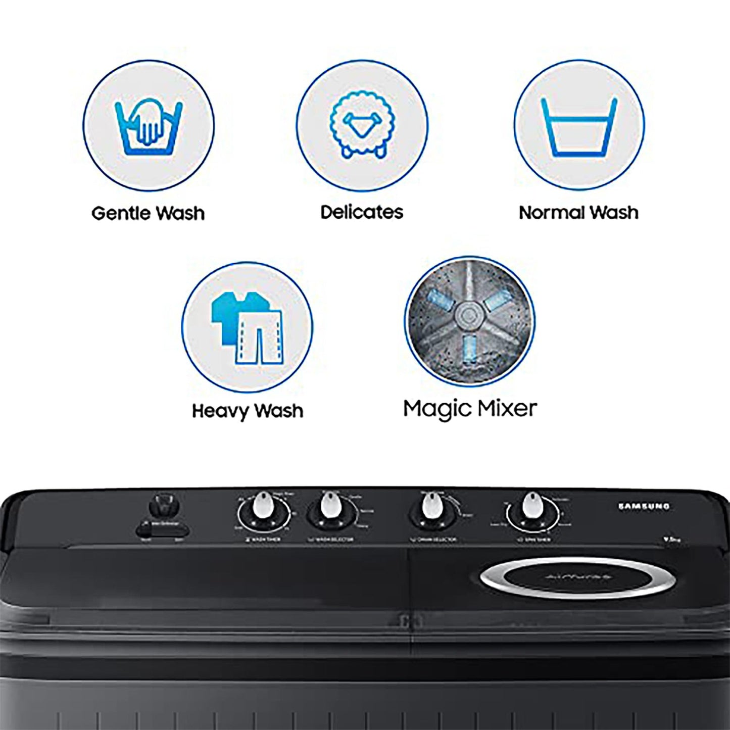 Samsung 9.5 Kg, 5 Star, Semi-Automatic Washing Machine (WT95A4260GD/TL, Air Turbo Drying, Dark Gray, Awarded as Washing Machine Brand of the year)