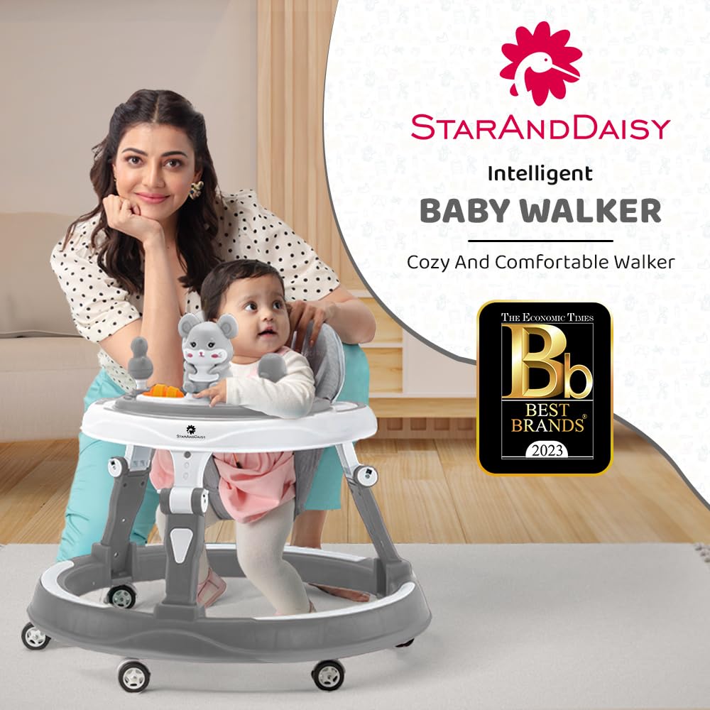 StarAndDaisy 360 Baby Walker 6-24 Months / 7 Level Height Adjustment Walker for Kids Boy and Girl with Intergrated RGB Lights, Switchable Food & Musical Toy Tray/Premium Baby Activity Walker