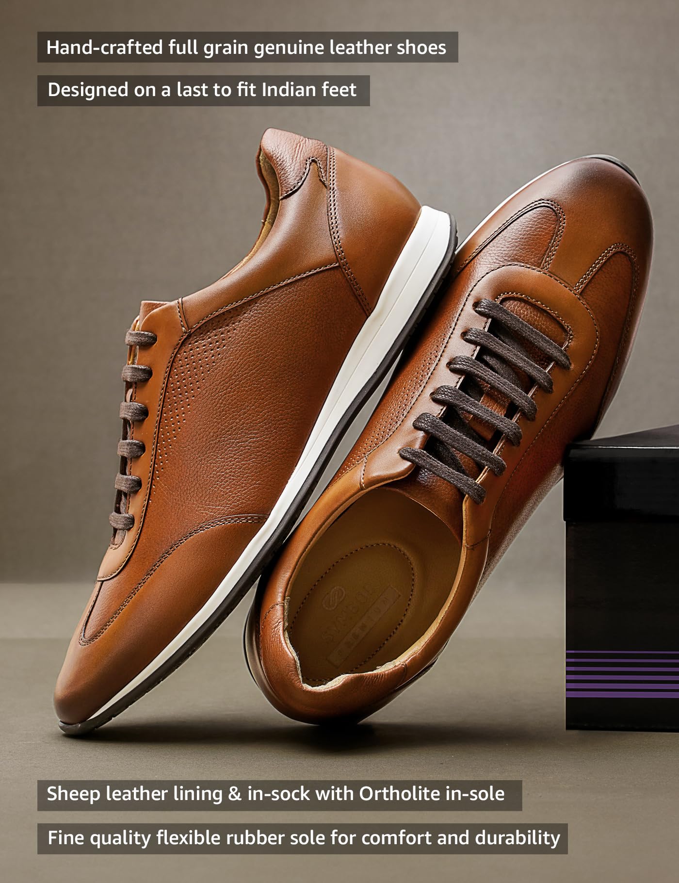 Symbol Premium Men's Smart Casual Tan Leather Sneakers_8 UK (SYP-M-CSH-SNK-01)