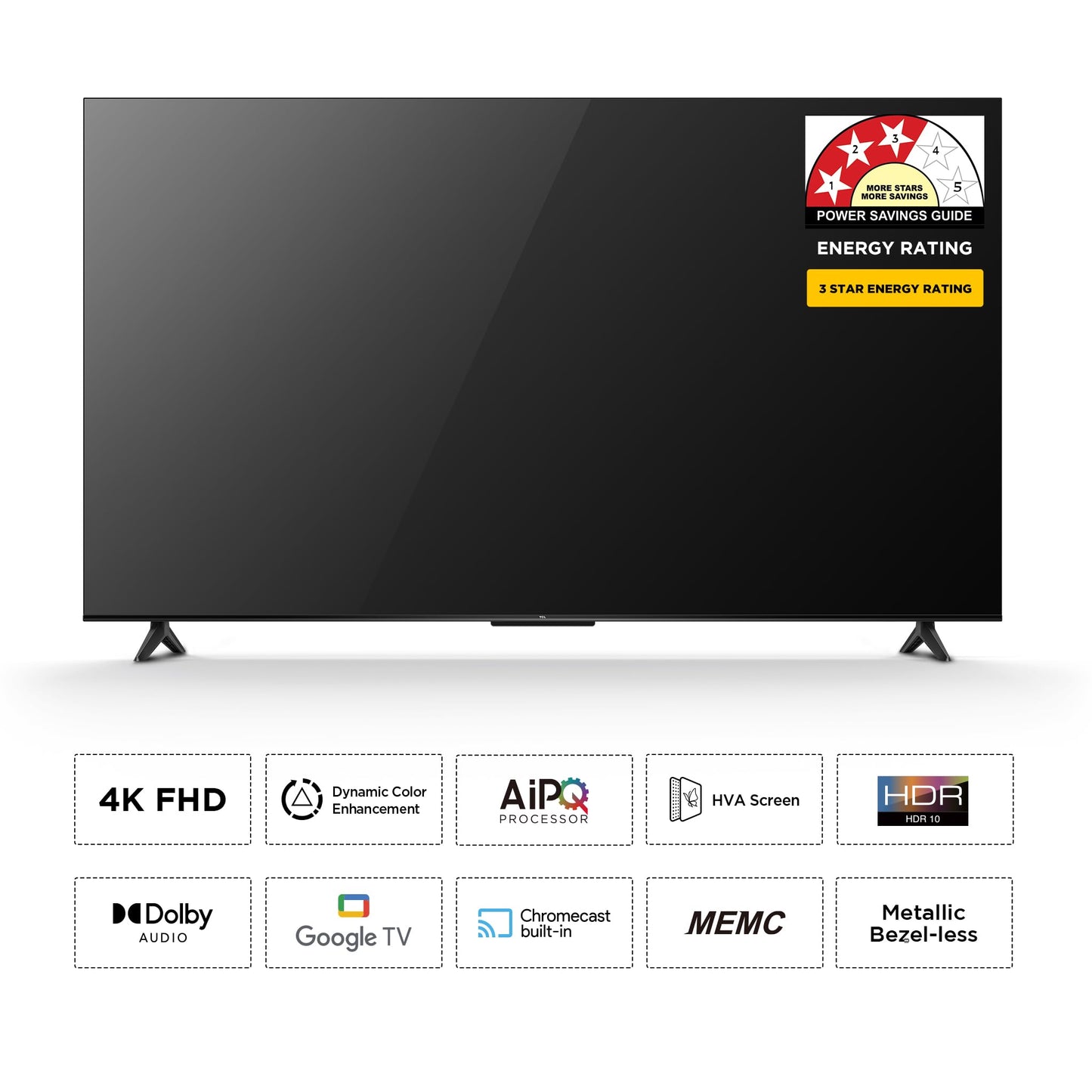 TCL 108 cm (43 inches) Metallic Bezel Less Series 4K Ultra HD Smart LED Google TV 43V6C (Black)