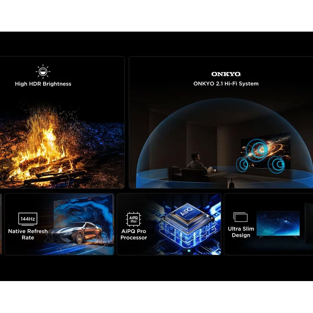 TCL 65 Inch QLED-MiniLED TV Smart Google TV, 4K Resolution, Dolby Vision Atmos, 144Hz, ONKYO 2.1 Hi-Fi System, Dolby Vision HDR, Ultra Slim Design – 65C6K (2025 Model)