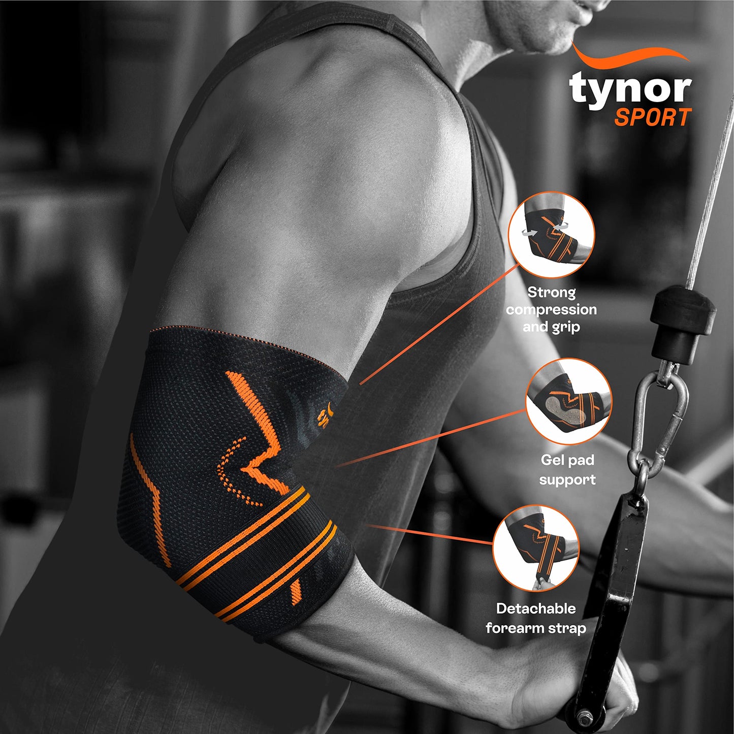 TYNOR Elbow Support Air Pro, for Sports, Gym, Running & Workout | Provide Stability & Pain Relies for Men & Women (Black & Green, Large, 1 Unit)