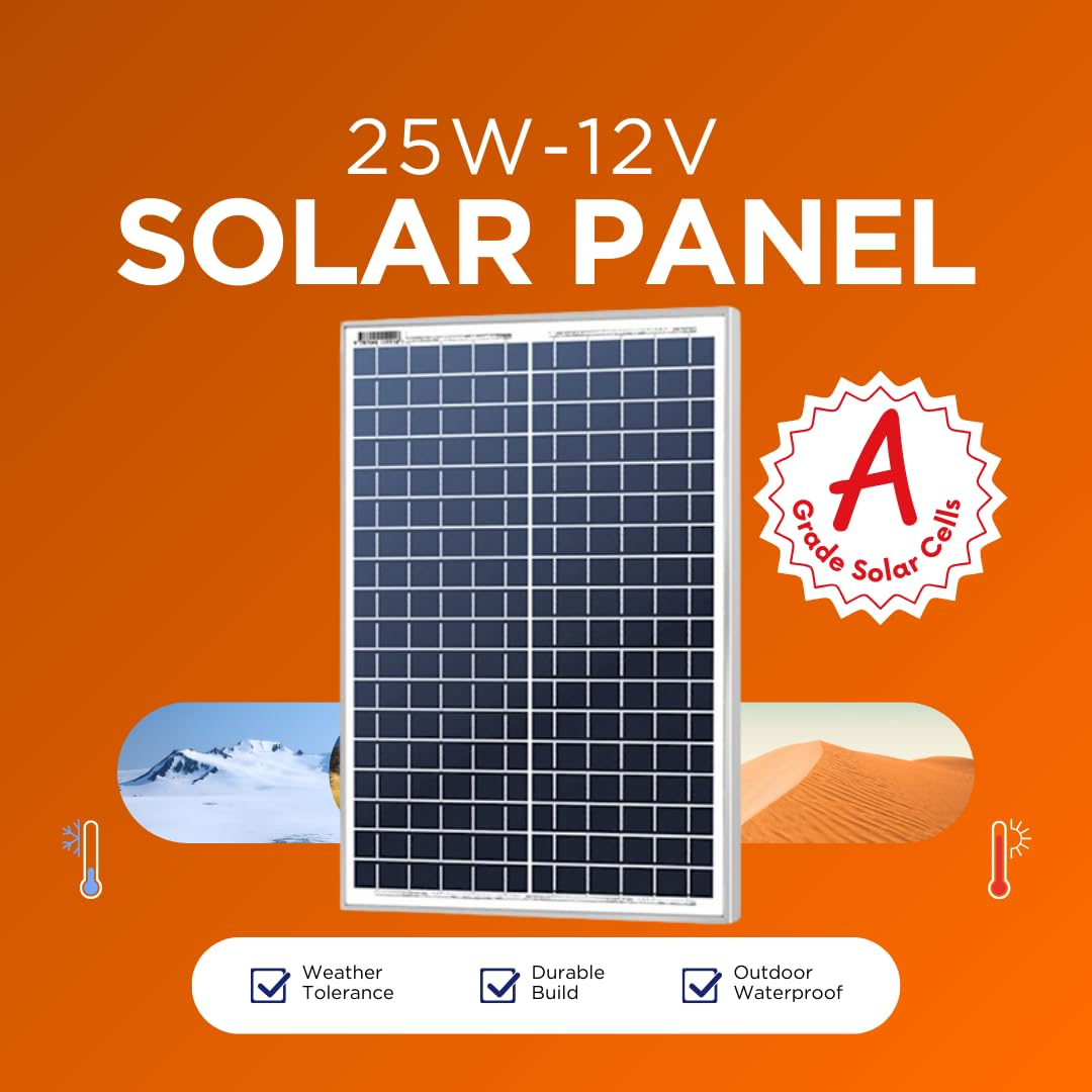 The Sun 25W-12V Solar Panel | Portable, Durable 25+ Years | Battery Charging (8Ah ~ 20Ah) | Guaranteed 25W Output (Upgrade over 20W Module | +5W More)