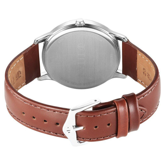 Titan Karishma Quartz Analog Silver Dial Leather Strap Watch for Men-1825SL15