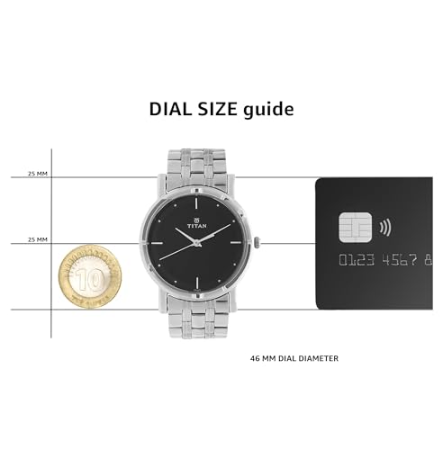 Titan Men's Elegance Stainless Steel Analog Watch: Black Dial with Sleek Link Strap-NN1639SM02