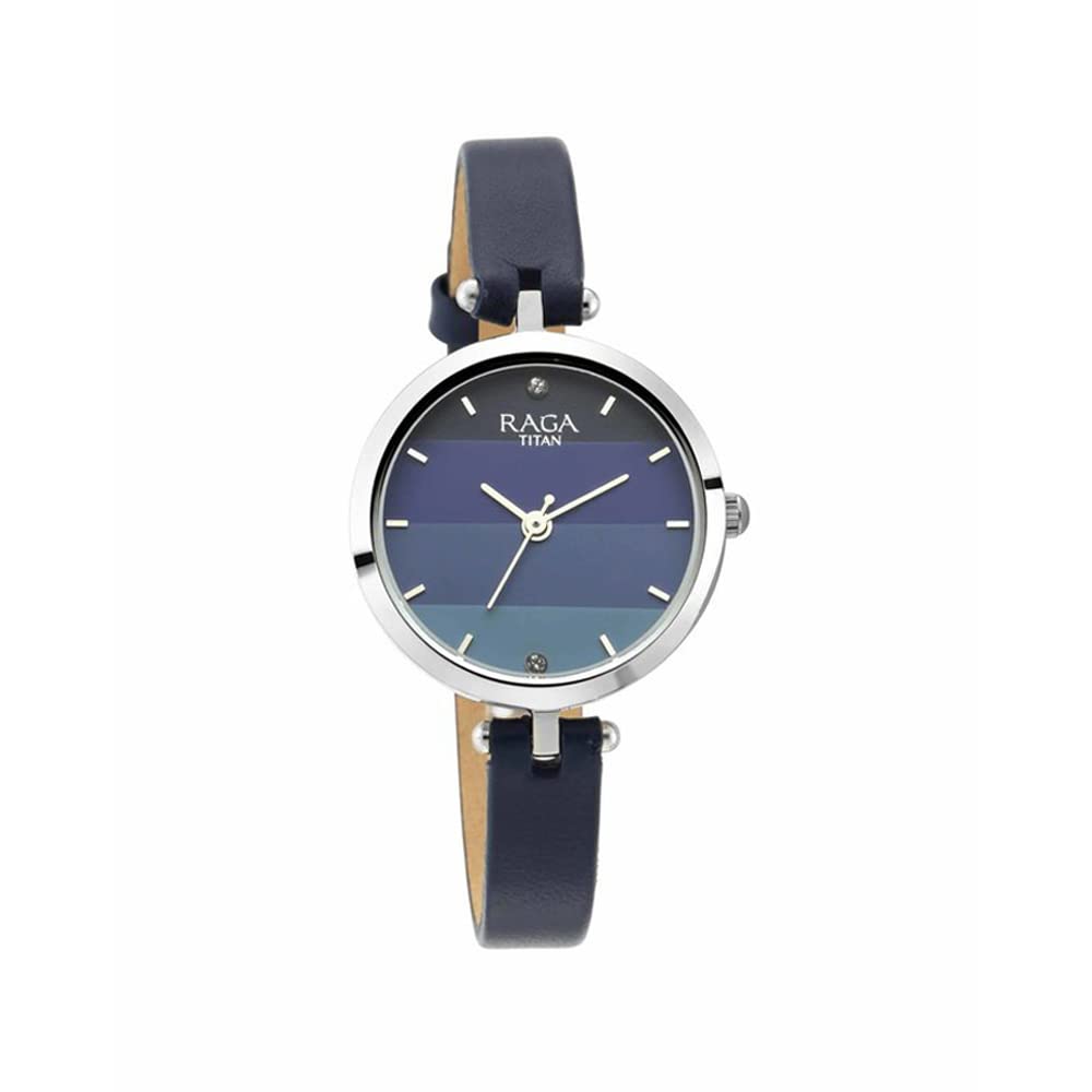 Titan Raga Viva Blue Dial Analog Leather Strap Watch for Women-NS2606SL02/NT2606SL02