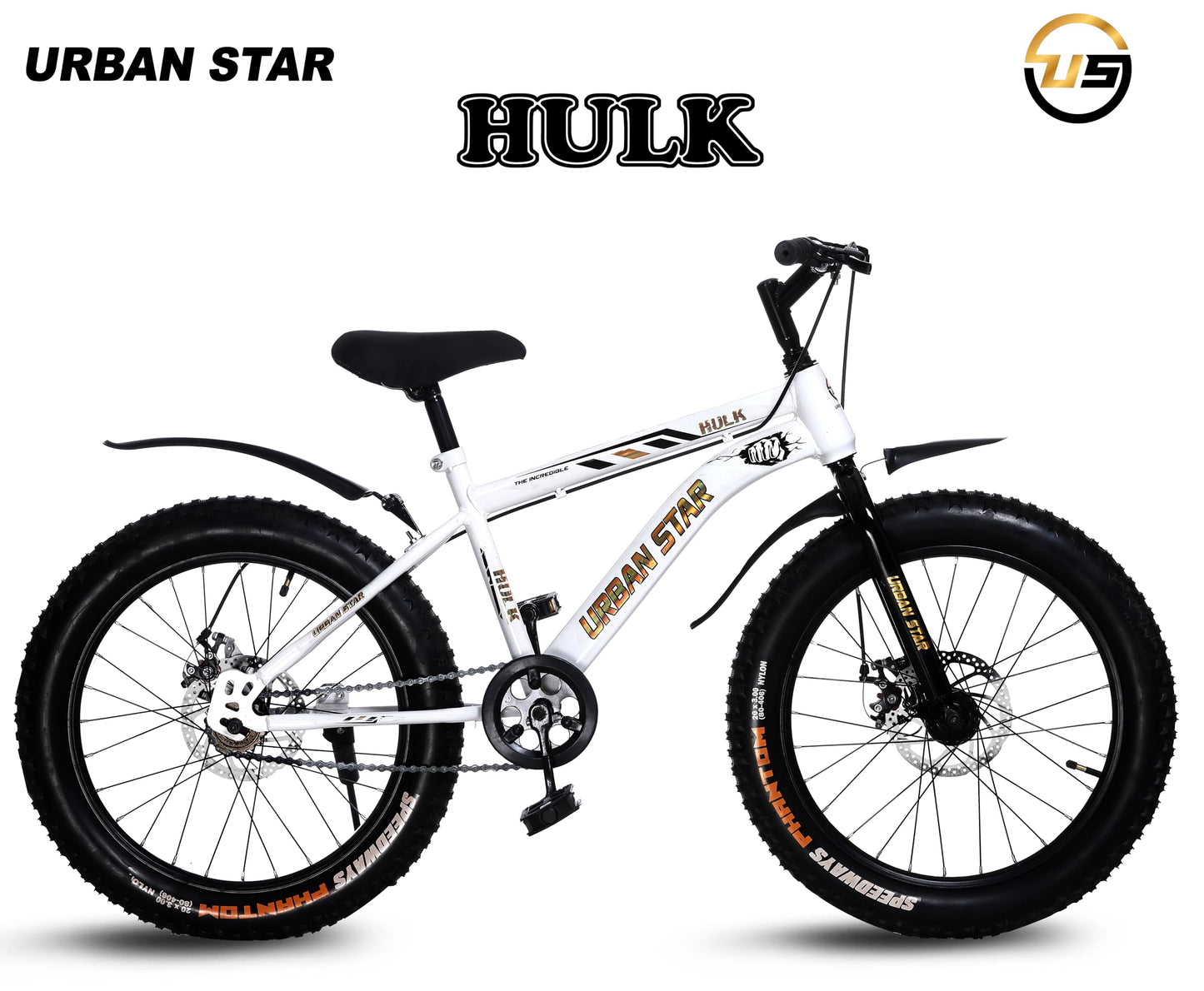 URBANSTAR Hulk | 20T BMX | Double DISC | Fat Tyres Semi Assembled | 20 T Fat Tyre Cycle (Single Speed, White)