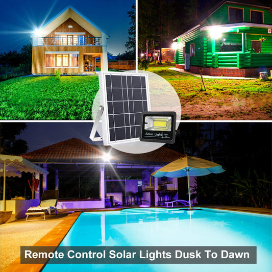 Updated Solar Flood Lights with Multi Modes, Remote Control Solar Lights Dusk to Dawn, Motion Sensor Solar Security Lights Auto On/Off Outdoor Waterproof for Yard, Barn, Driveway, Deck, Farm, Patio