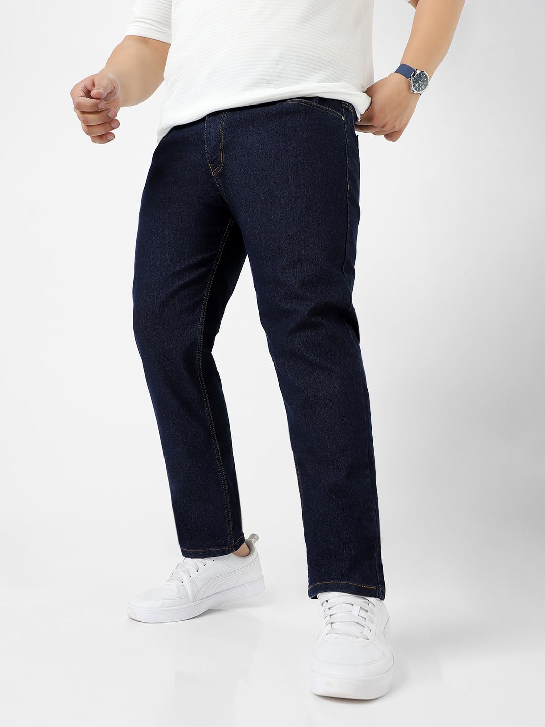 Urbano Plus Men's Dark Blue Regular Fit Solid Jeans Stretchable (plusepsp-dblue-44)