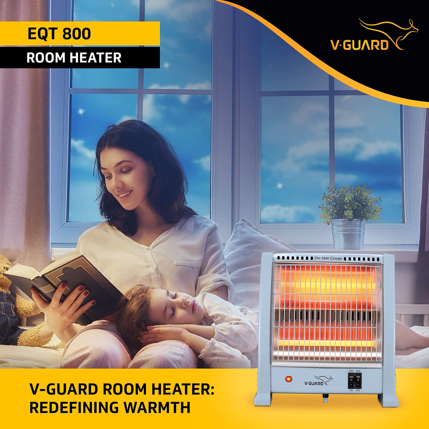 V-Guard EQT 400 watt-800 watt Quartz Room Heater | Noise-free Performance | Enables Quick Heating | 1 Year Warranty, Grey