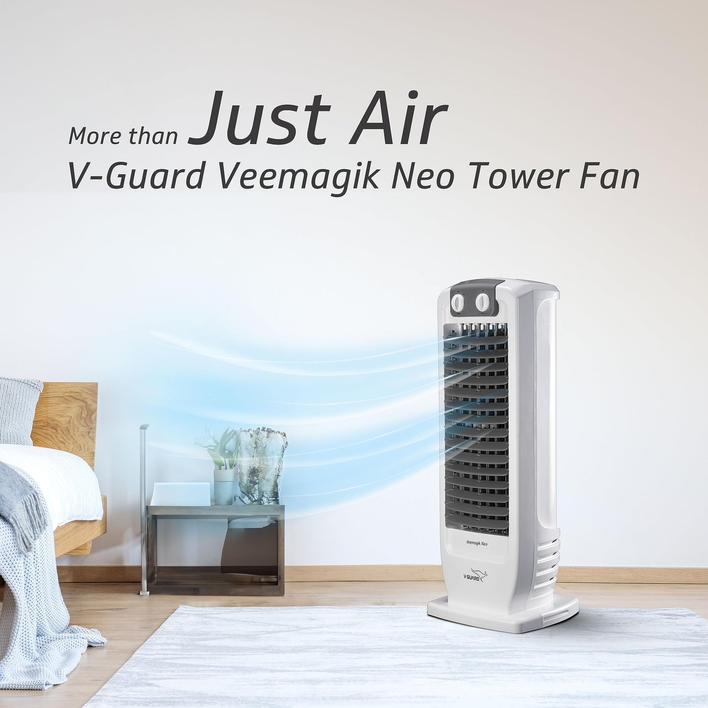 V-Guard Veemagik Neo 17 (43.5cm) Tower Fan | 1300 RPM, 2401 CFM Air Flow | Grey White