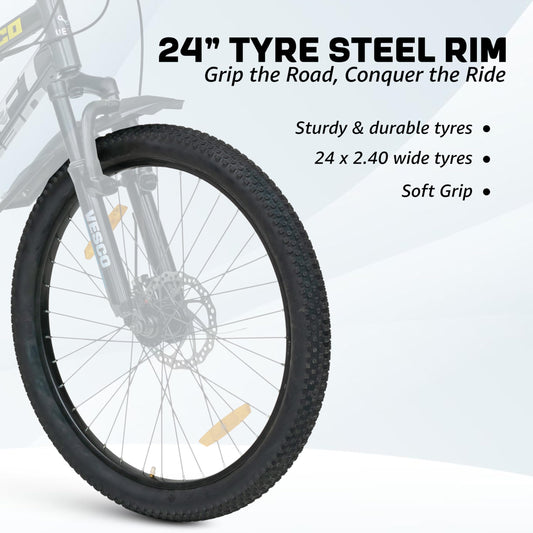 VESCO Drift 24 T Cycle 7 Speed Gear | Kids Cycle for Boys 9-13 Age | 16 inch Frame | Mountain Bicycle with Front Suspension & Dual Disc Brakes | Ideal for Kids 10-12 Years (Charcoal Grey)