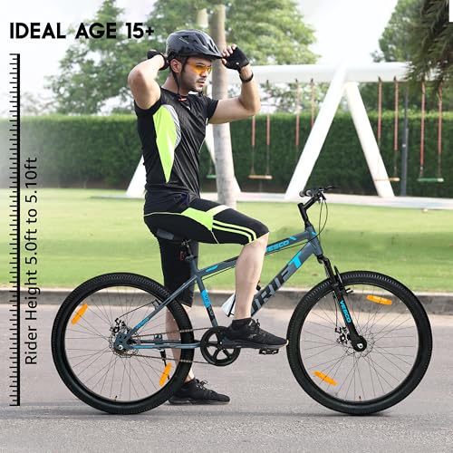 VESCO Drift 26 T MTB Cycle for Men with Front Suspension/Disc Brake/Single Speed Mountain Bicycle | Ideal for Adult & Boys (Grey),18 inches