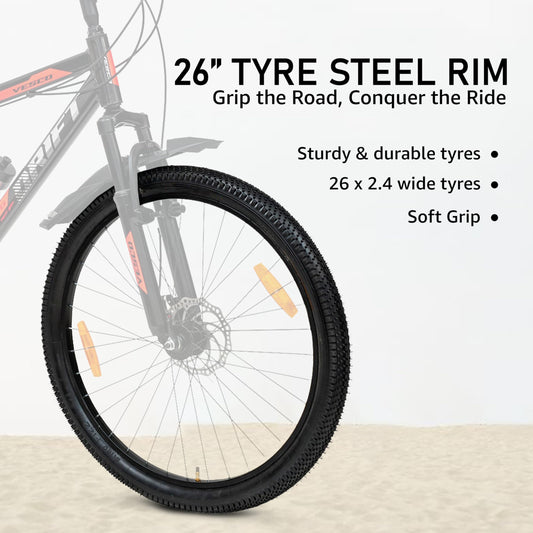 VESCO Drift NXG 26T MTB 21 Speed Gear Cycle with Front Suspension and Dual Disc Brake | Frame 18 Inch | Ideal for Adult Men & Women (Black)