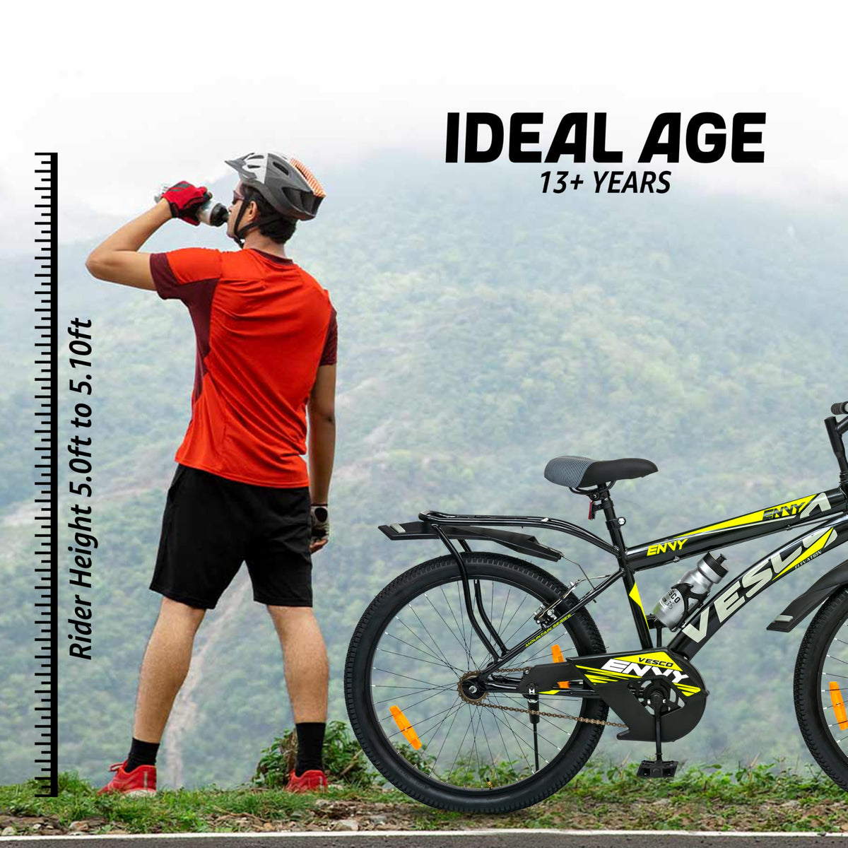 VESCO Envy Black 26T Road Bike with Inbuilt Carrier | Rigid Supsension | 17 Inch Frame | Cycle for Boys/Men (Single Speed)
