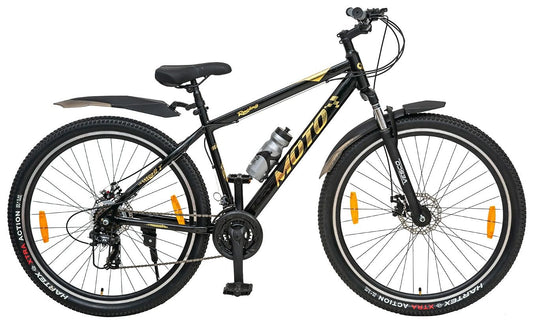 VESCO Moto 29-T MTB 21 Speed Shimano Gear Cycle for Men | Dual Disc Brake | Front Suspension | Frame 18 Inch | Mountain Bike | Ideal for 17+ Years Adult Men & Women (Gold)