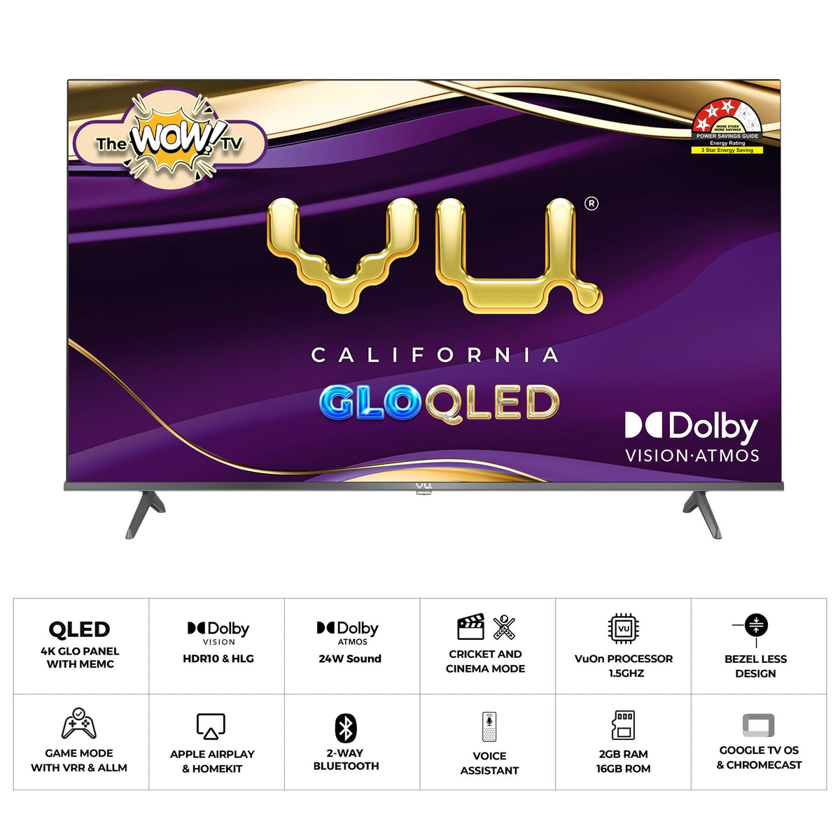 VU 139cm (55 inches) GloQLED Series 4K QLED Smart Google TV 55GLOQLED25