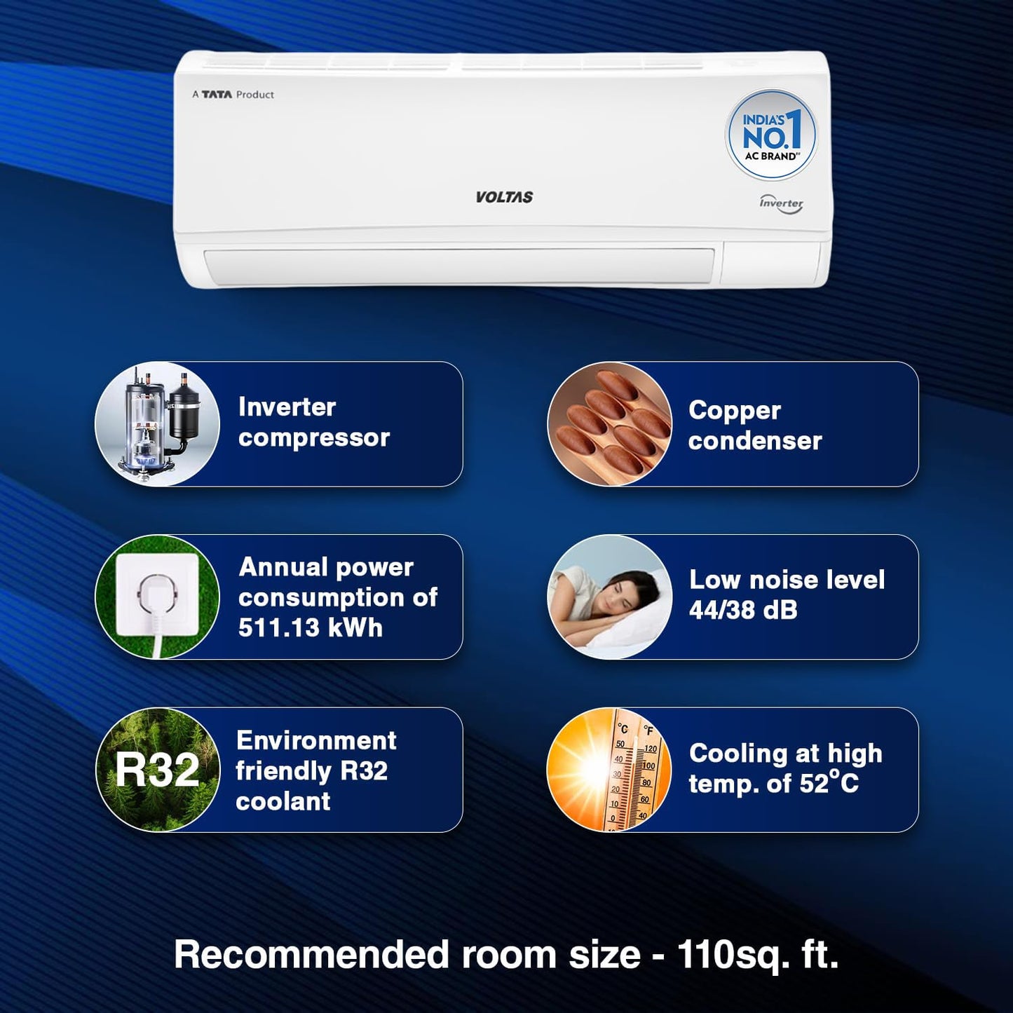 Voltas 1 ton 5 Star, Inverter Split AC (Copper, 4-in-1 Adjustable Mode, Anti-dust Filter, 2024 Model, 125V Vectra CAW, White)