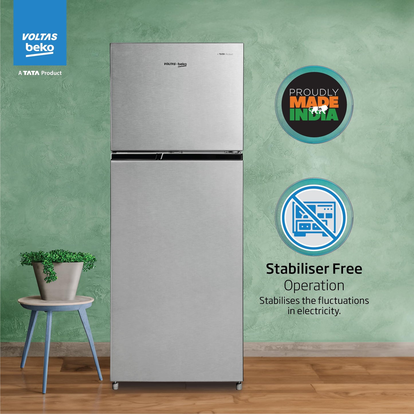 Voltas Beko, A Tata Product 228 L, 2-Star Made in India Double Door Frost Free Refrigerator with Neo Frost Dual Cooling Technology (RFF265D/W0XIR0I0000GO, Brushed Silver)