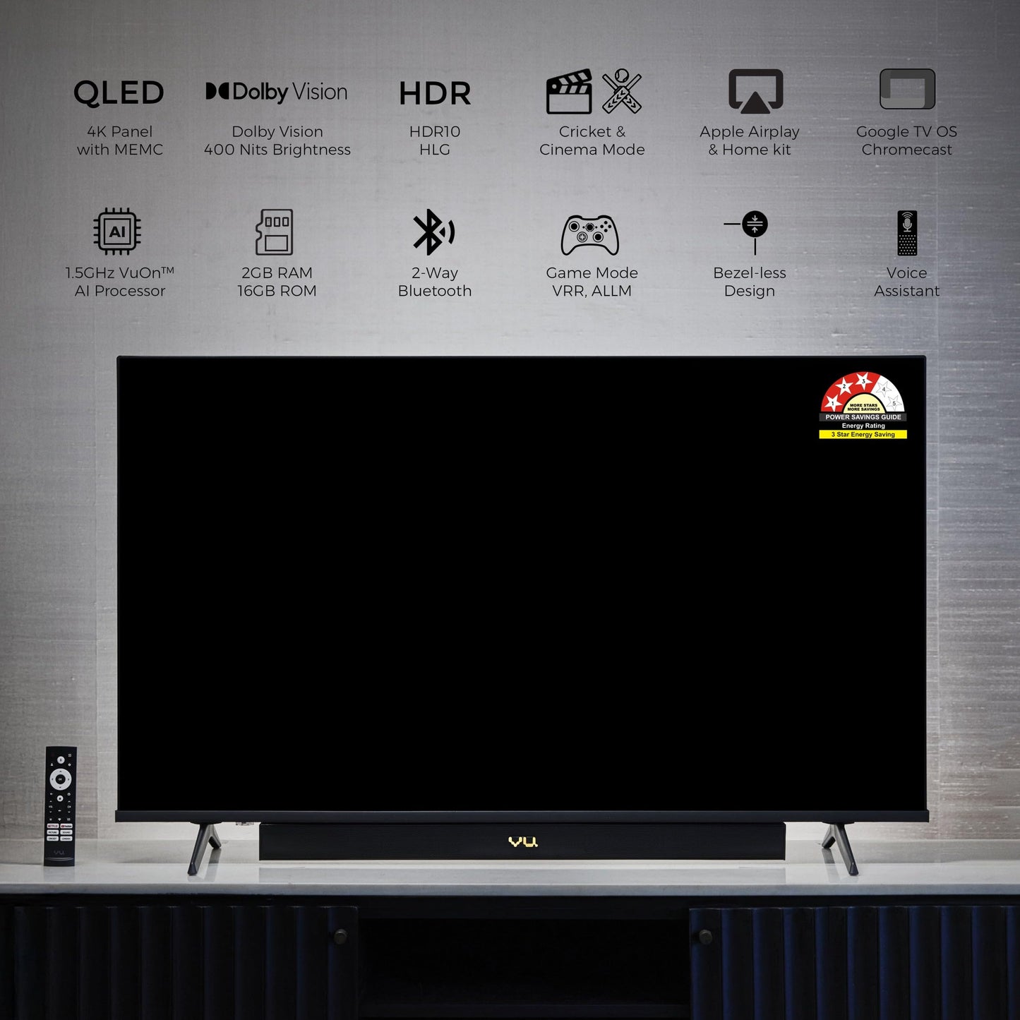 Vu 108cm (43 inches) Vibe Series 4K QLED Smart Google TV 43VIBE-DV