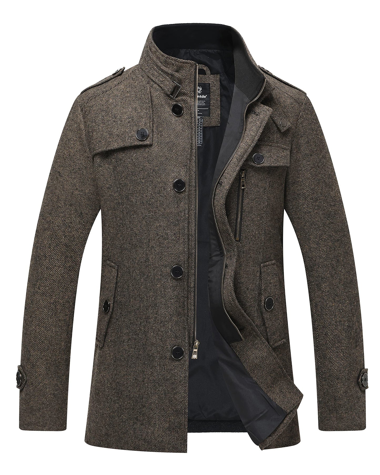 Wantdo Mens Wool Autumn Trench Coat Windproof Overcoat Coffee Large