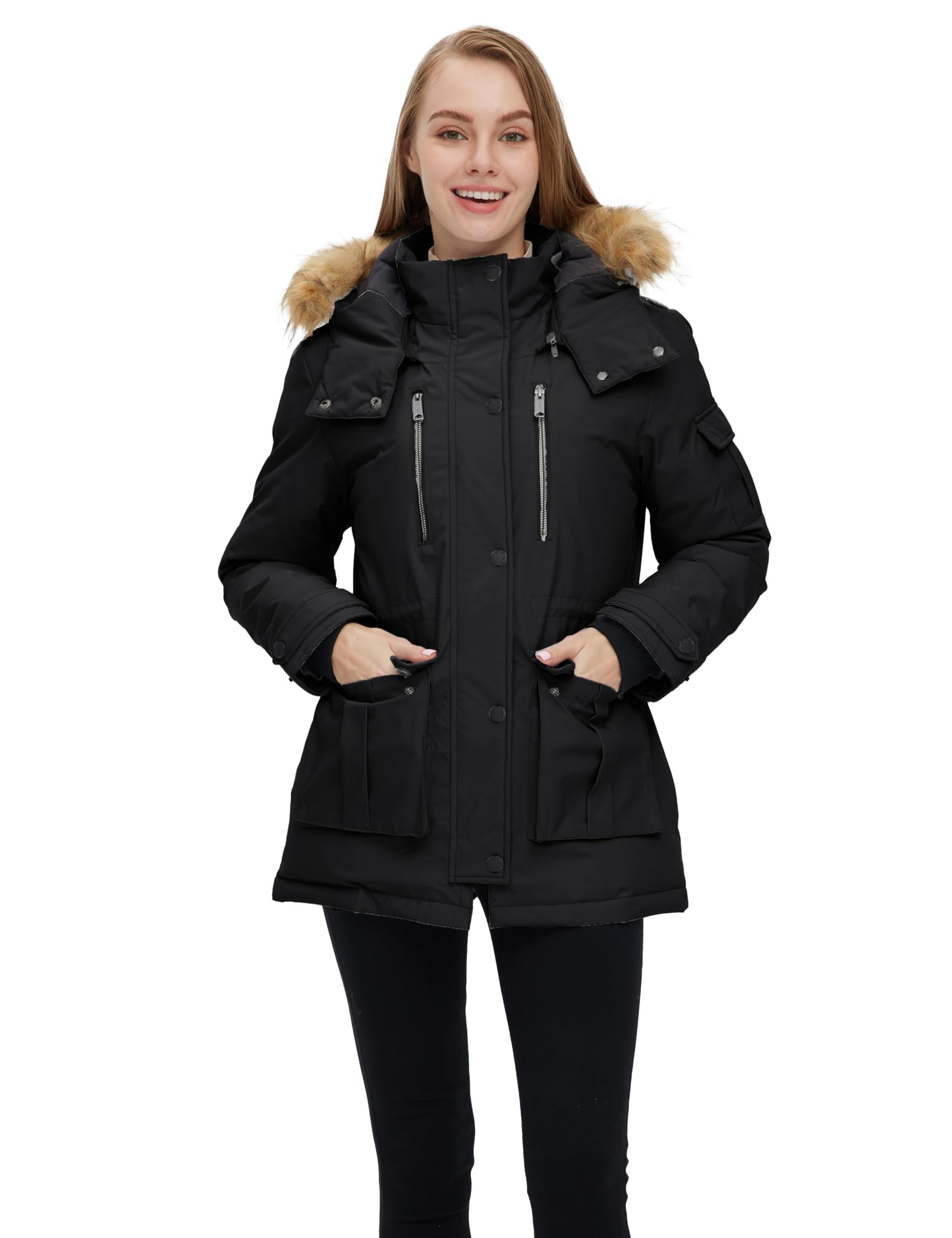 Wantdo Womens Quilted Puffer Coat Thick Parka With Removable Hood Black XL