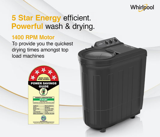 Whirlpool 7.0 Kg 5 Star MAGIC CLEAN Semi-Automatic Top Loading Washing Machine (MAGIC CLEAN RYL SRS 7.0 GREY DAZZLE (5YR), 4 Year Comprehensive Warranty, 1400 RPM Motor, 5 Year Motor Warranty)