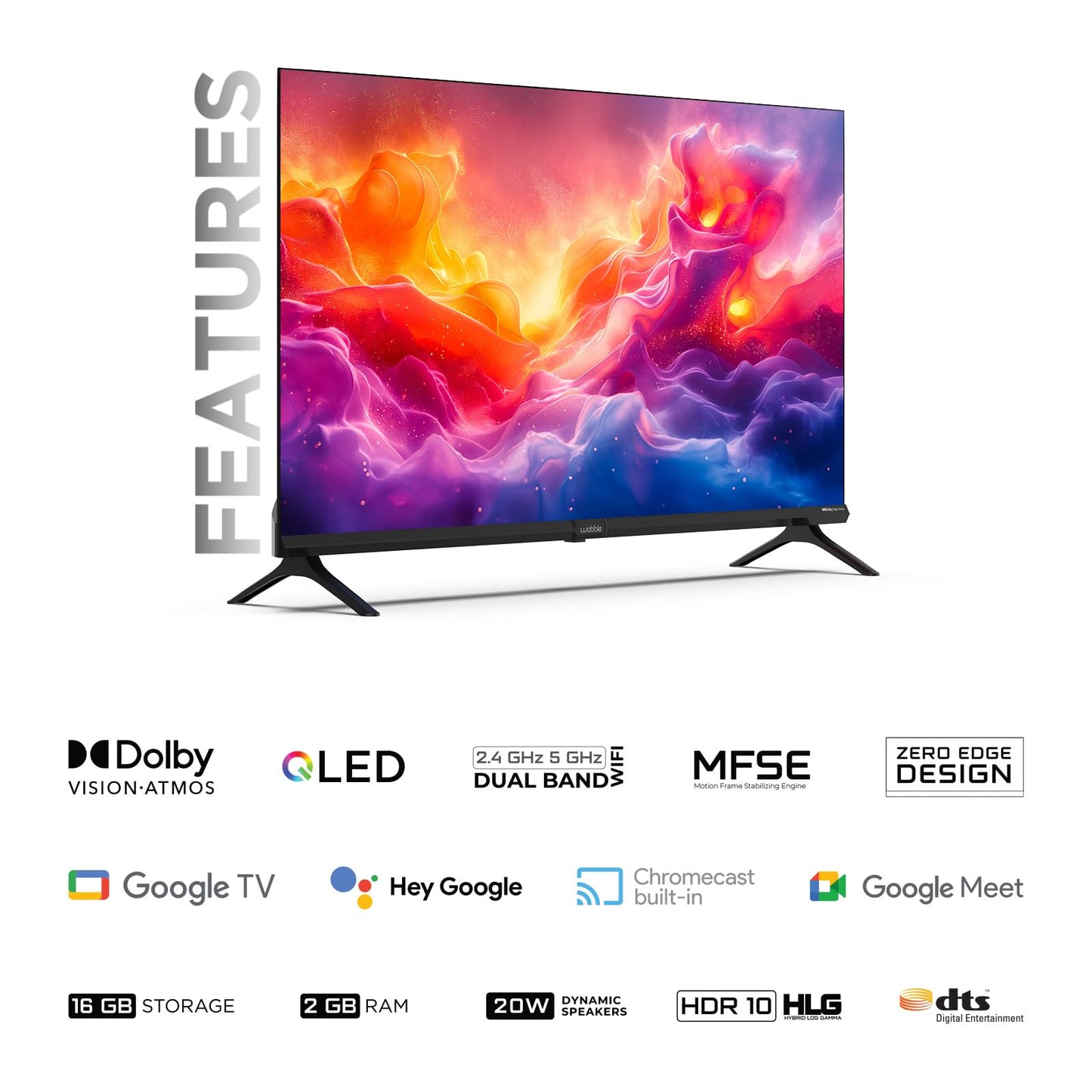 Wobble 139.7 cm (55 inches) QD Series 4K Ultra HD Smart QLED Google TV WB55GTAW9602QD (Black)