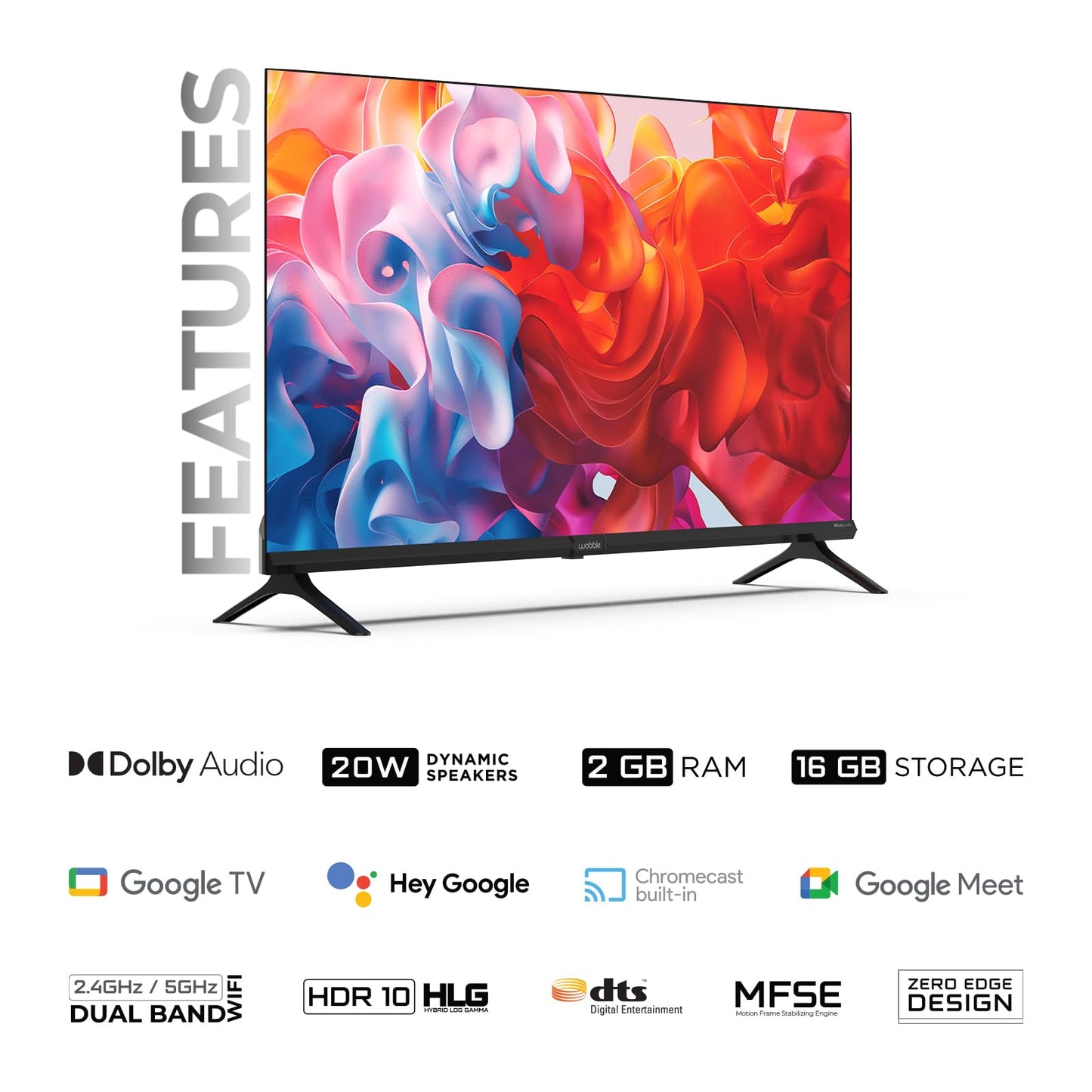Wobble 139.7 cm (55 inches) UD Series 4K Ultra HD Smart LED Google TV WB55GTAW9602UDFL (Black)