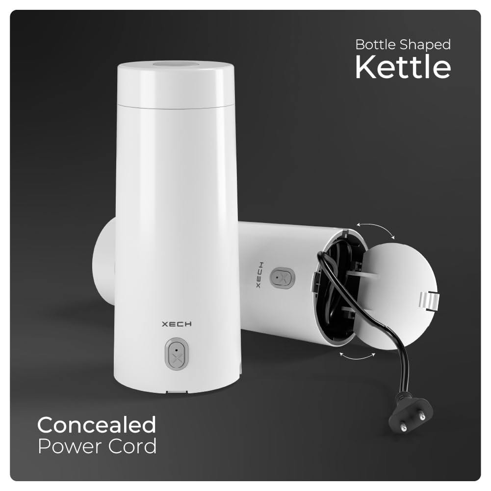 XECH Electric Kettle For Travel Hot Water Mini Kettle In-Built Cable Portable Bottle Design 300W Heating Element to Boil Water and Prepare Tea Coffee without Milk Small Kettles (Hydroboil Lite)
