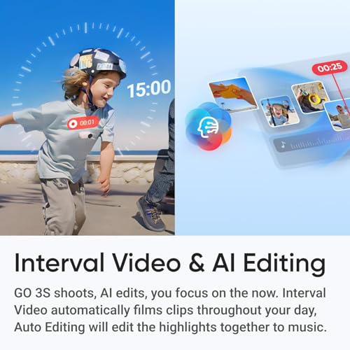insta360 GO 3S - 64 GB Black 4K Tiny Portable Vlogging Camera, Hands-Free POVs, Mount Anywhere, Stabilization, 140 Min Battery Life, 10m Waterproof, Pet POV