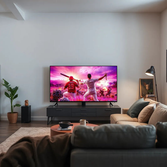 Sleek OLED TV in a modern living room with vibrant, high-contrast display for easy comparison and buying tips