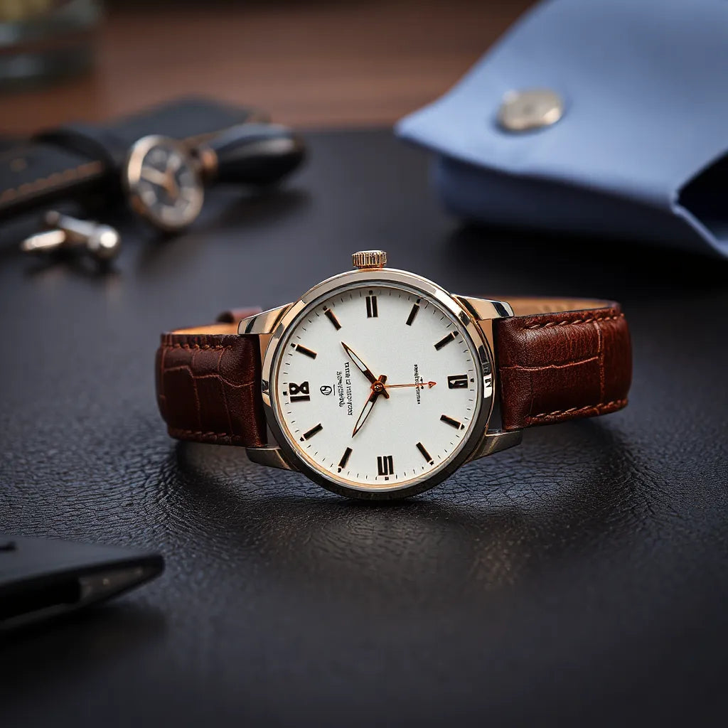 Elegant Titan-style gents wristwatch with clear dial detail on a clean background