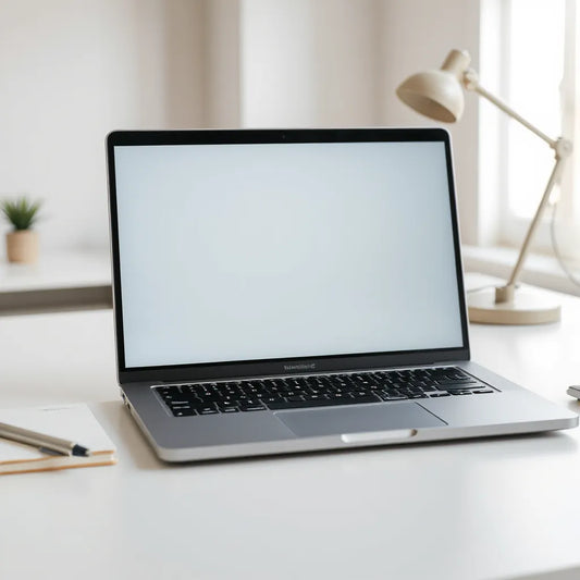 Modern laptop on a bright desk in a minimal home office setting