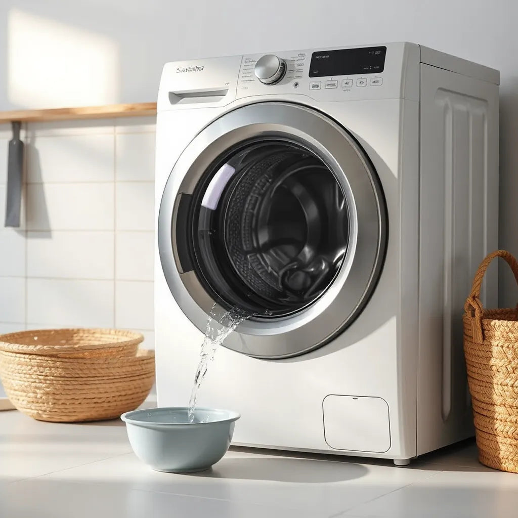 Modern washing machine with visible clean water flow entering the drum for smarter laundry cleaning