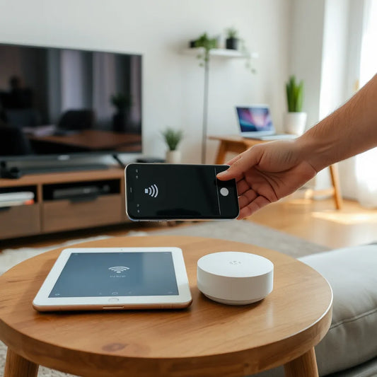 Smart home hub and multiple devices connected for seamless control across a living room setup