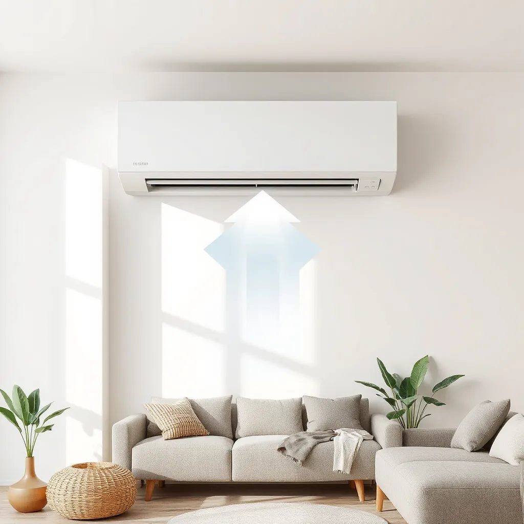 Modern air conditioner with a visible HD filter improving clean airflow indoors