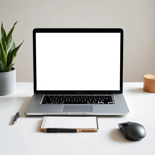 Slim laptop on a clean desk with accessories, shown in bright natural light for budget buying guidance