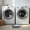 Two front-loading washing machines in a clean, bright laundry room for easy comparisons