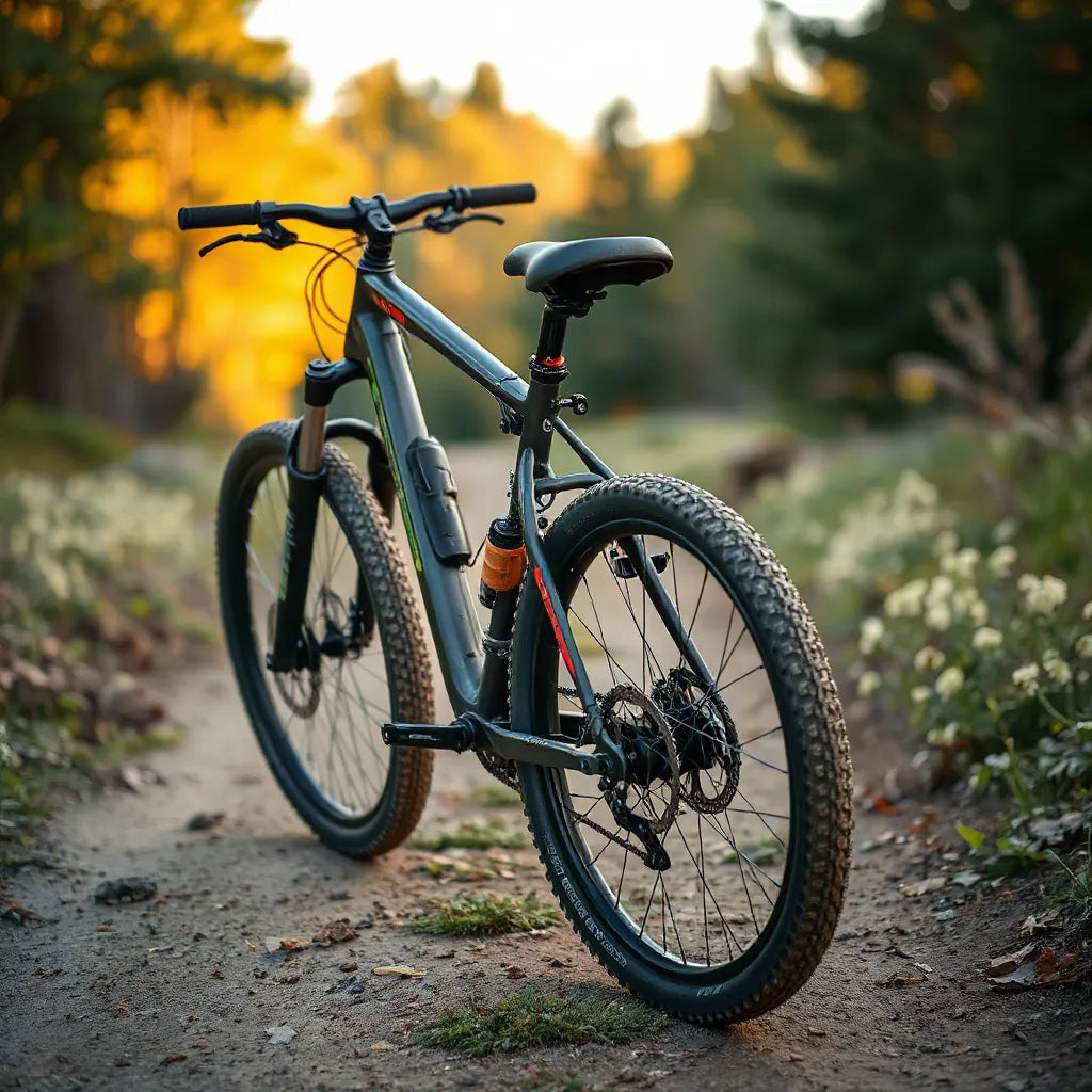 Dual suspension mountain bike on a dirt trail showing front fork and rear shock for smoother rides