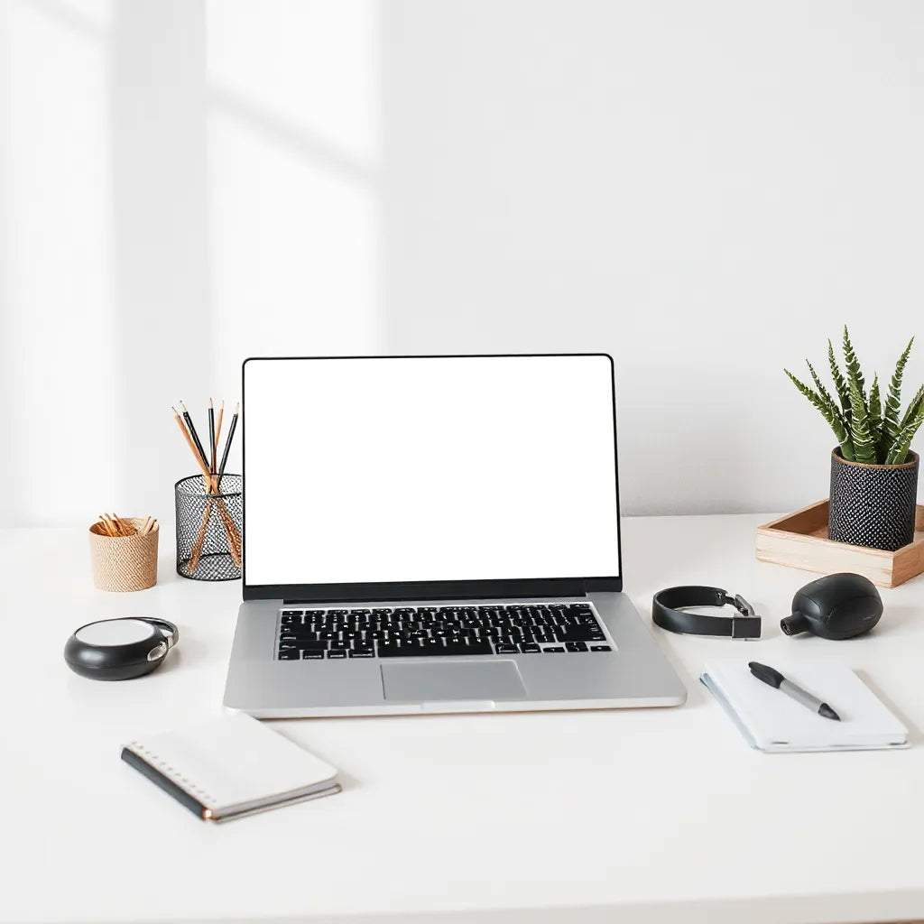 Lightweight laptop ready for online learning on a tidy desk with minimal study accessories