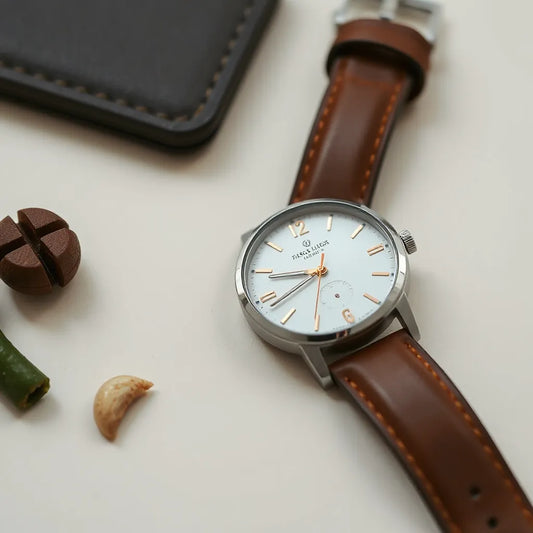 Everyday watch with a simple dial and comfortable band shown in soft natural light