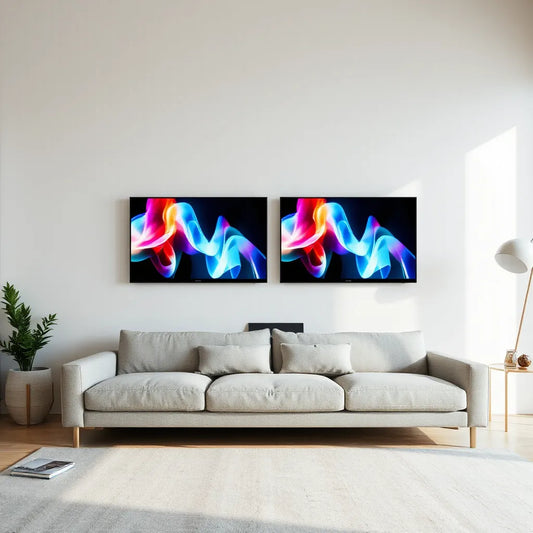 Living room with a large flat-screen TV displaying vivid 4K visuals for comparing value OLED and 4K options